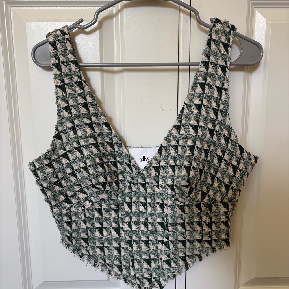 YLLW the Label Stylish Tweed Checkered Crop Top - women’s M - NEW